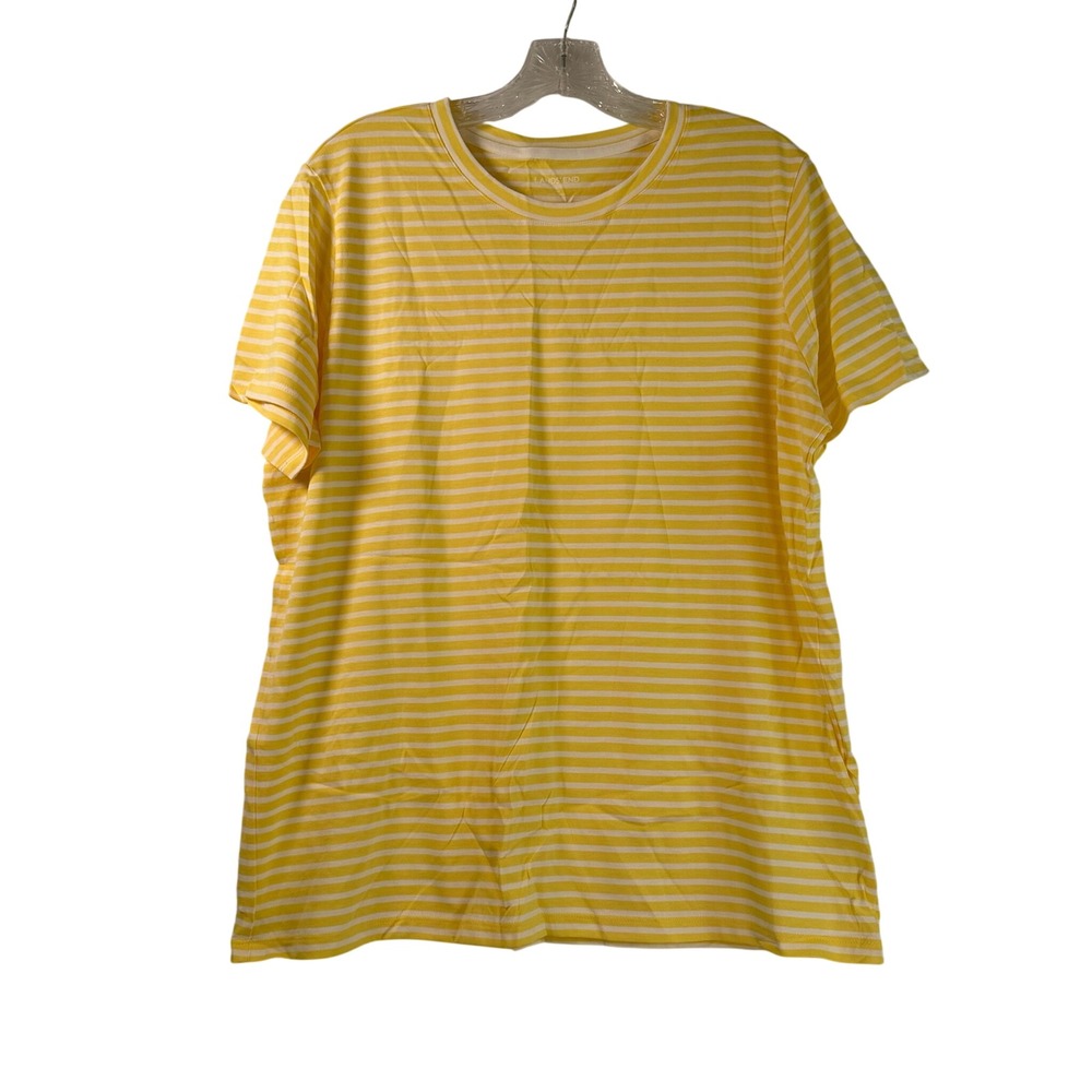 Lands End Womens Yellow White Striped Supima Cotton Crewneck T-Shirt L 14-16